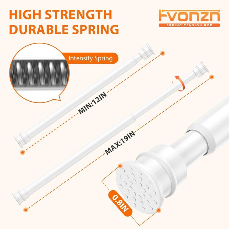 fvonzn Fvonzon 4 Pack Small Tension Rods 12-19 Inch, Thin Tension Curtain Rods for Windows, Spring Rod for Closet, Cabinet & Kitchen, Mini Curtain Rod Tension Fit, Tiny Skinny Compression Rods White - Image 2
